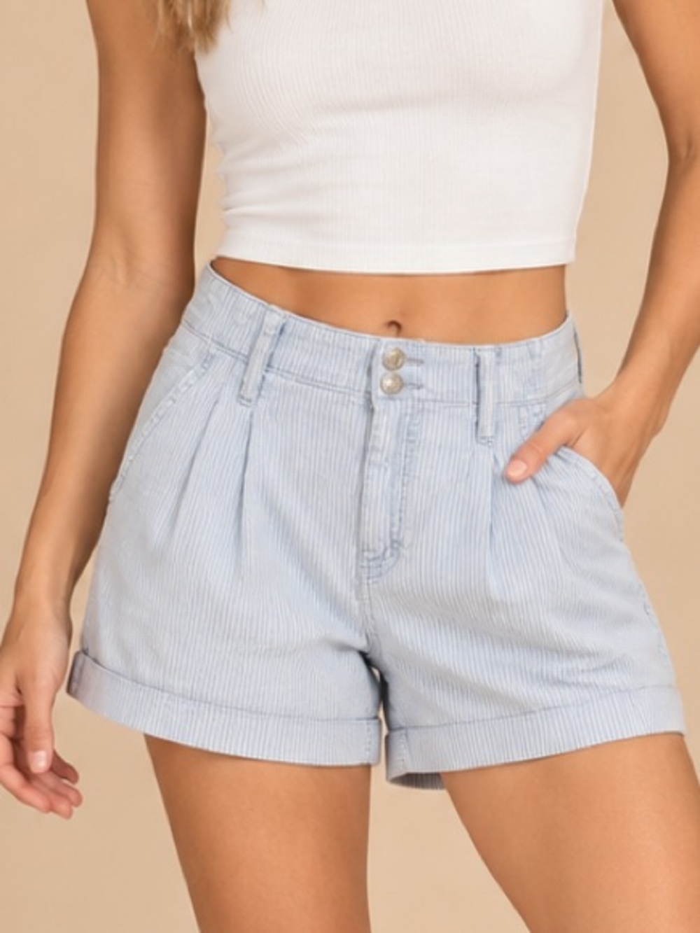 American Eagle Light Blue Pinstripe High Rise Shorts Size 8